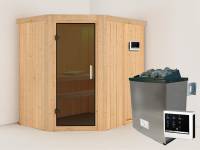 Karibu Sauna Carin inkl. 9 kW Ofen ext. Steuerung mit moderner Saunatür - ohne Dachkranz -