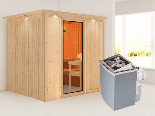 Sodin - Karibu Sauna inkl. 9-kW-Ofen - mit Dachkranz - Sodin - Karibu Sauna inkl. 9-kW-Ofen - mit Dachkranz -