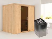 Karibu Sauna Bodin- moderne Saunatür- 4,5 kW Ofen integr. Strg- ohne Dachkranz