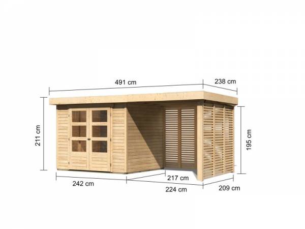 Karibu Woodfeeling Gartenhaus Askola 3 mit Anbaudach 2,4 m mit Lamellenwänden