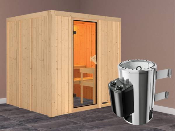 Daria - Karibu Sauna Plug &amp; Play inkl. 3,6 kW-Ofen - ohne Dachkranz -
