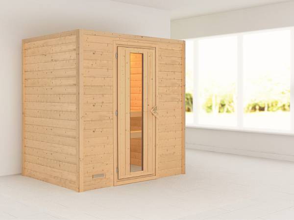Karibu Sauna Sonja 38 mm ohne Dachkranz- ohne Ofen- energiesparende Tür