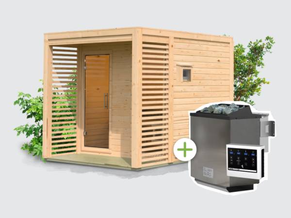 Osb smart choice Saunahaus Patio 2, 38 mm naturbelassen -inkl. 9 kW Bioofen ext. Steuerung-, inkl. Dacheindeckung und Fußboden