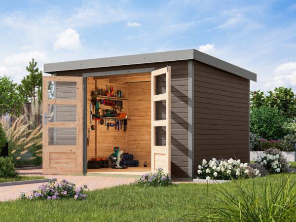 Karibu Hybrid Gartenhaus Jupiter 5 B terragrau/graualuminium