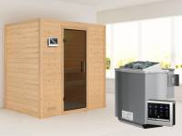 Karibu Sauna Sonja - Moderne Saunatür - 4,5 kW BIO-Ofen ext. Strg. - ohne Dachkranz