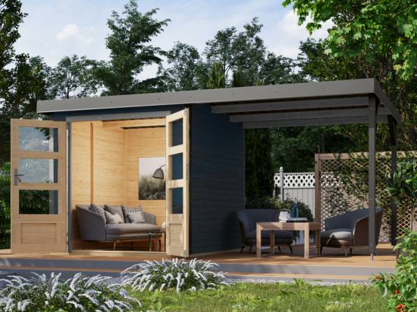 Karibu Hybrid Gartenhaus Jupiter 2 C anthrazit/graualuminium , inkl. 2,40 m Anbaudach