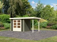 Karibu Woodfeeling Gartenhaus Askola 3 in terragrau mit Anbaudach 1,50 Meter