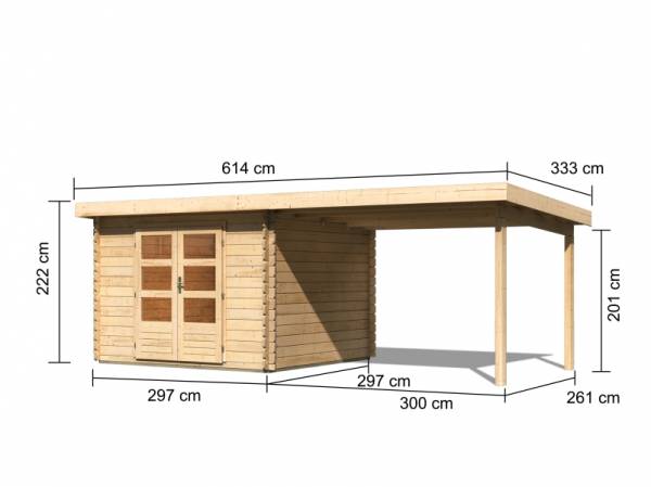 Karibu Woodfeeling Gartenhaus Bastrup 5 mit Anbaudach 3 Meter