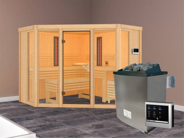 Karibu Multifunktions-Sauna Asta mit 9 kW Ofen und Infrarotstrahler