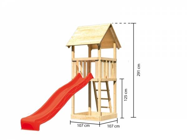 Akubi Spielturm Lotti Set mit Wellenrutsche in rot