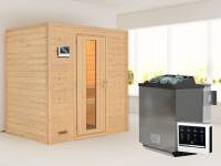 Karibu Sauna Sonja inkl. 9 kW Bioofen ext. Steuerung mit energiesparender Saunatür -ohne Dachkranz-