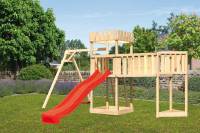 Akubi Ritterburg Löwenherz + Rutsche + Einzelschaukel + Anbauplattform XL + Schiffsanbau oben