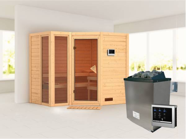 Amara - Karibu Sauna inkl. 9-kW-Ofen - ohne Dachkranz -