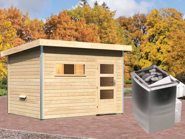 Karibu Aktionssaunahaus Erik 2 38 mm mit 9 kW Ofen integr. Strg. naturbelassen Karibu Aktionssaunahaus Erik 2 38 mm mit 9 kW Ofen integr. Strg. naturbelassen
