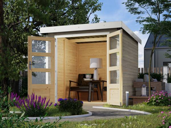 Karibu Hybrid Gartenhaus Jupiter 2 D wassergrau/weiß