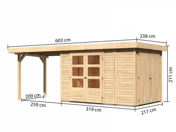 Karibu Woodfeeling Gartenhaus Retola 3 mit Anbauschrank und Anbaudachdach 2,80 Meter