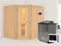 Karibu Sauna Siirin inkl. 9 kW Bioofen ext. Steuerung, mit energiesparender Saunatür - ohne Dachkranz -
