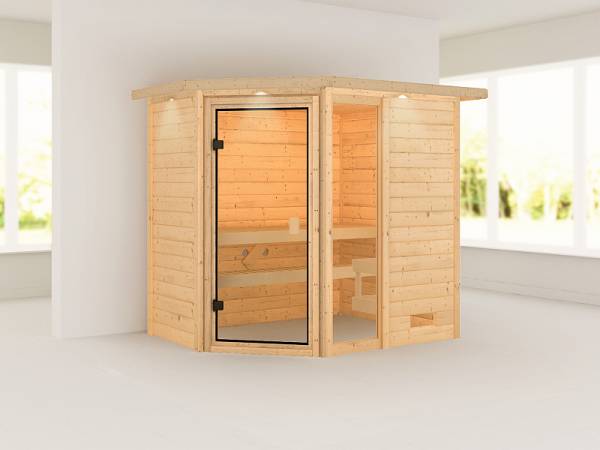Karibu Woodfeeling Sauna Jada mit Dachkranz 38 mm