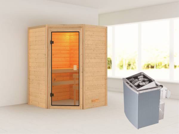 Karibu Sauna Antonia mit 4,5 kW Ofen integr. Strg ohne Dachkranz Karibu Sauna Antonia mit 4,5 kW Ofen integr. Strg ohne Dachkranz