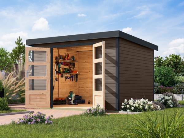 Karibu Hybrid Gartenhaus Jupiter 5 B terragrau/anthrazit