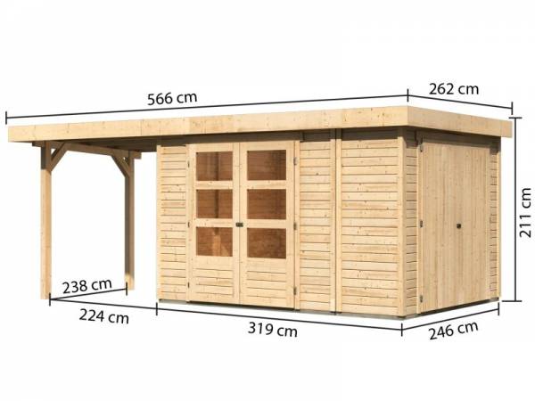 Karibu Woodfeeling Gartenhaus Retola 4 mit Anbauschrank und Anbaudach 2,40 Meter