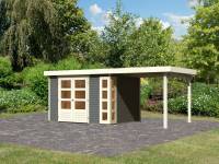 Karibu Woodfeeling Gartenhaus Kerko 5 terragrau mit Anbaudach 2,40 m