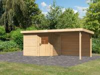 Karibu Woodfeeling Gartenhaus Neuruppin 2 natur mit Anbaudach 3,2 Meter inkl. Rückwand