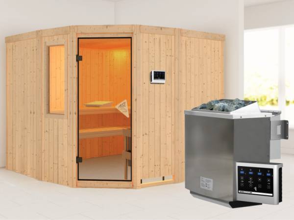 Simara 3 - Karibu Sauna inkl. 9-kW-Bioofen - mit Fenster -