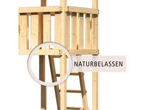 Akubi Spielturm Lotti natur- Anbauplattform- Doppelschaukel inkl. Klettergerüst- Rutsche violett