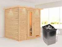 Karibu Sauna Anja inkl. 9 kW Ofen integr. Steuerung, mit energiesparender Saunatür -mit Dachkranz-