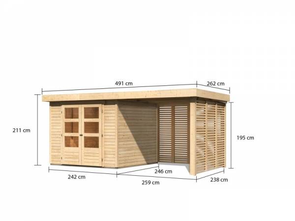 Karibu Woodfeeling Gartenhaus Askola 3,5 mit Anbaudach 2,4 m mit Lamellenwänden