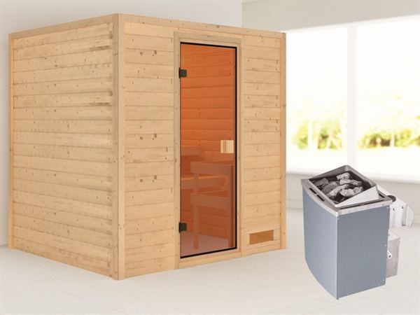 Karibu Sauna Adelina mit 9 kW Ofen integr. Strg 38 mm Karibu Sauna Adelina mit 9 kW Ofen integr. Strg 38 mm
