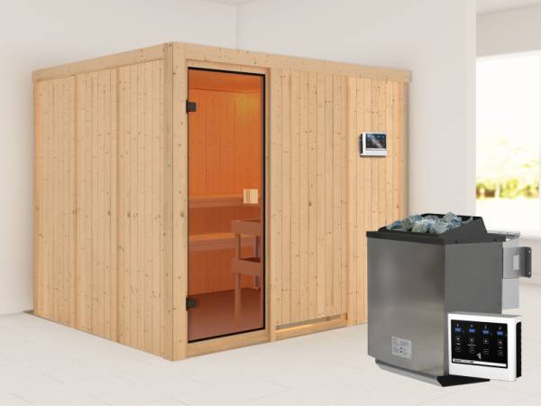 Karibu Sauna Nybro 68 mm inkl. 9 kW Bioofen ext. Strg
