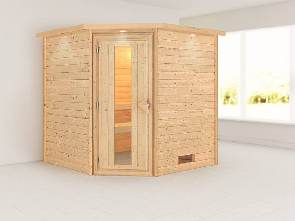 Karibu Sauna Nina 38 mm mit Dachkranz- ohne Ofen- energiesparende Tür