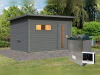 Karibu Saunahaus Hytti 6, inkl. 9 kW Ofen ext. Steuerung -mit Iso-Tür- terragrau, 38 mm