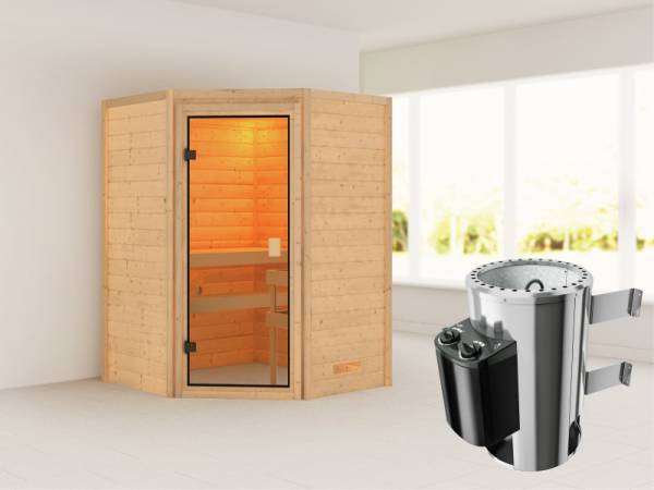 Alicja - Karibu Sauna Plug &amp; Play inkl. 3,6 kW-Ofen - ohne Dachkranz -