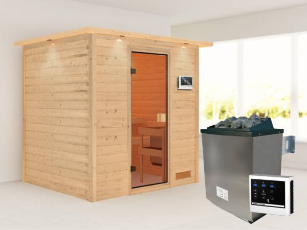 Karibu Sauna Adelina 4,5 kW Ofen integr. Strg mit Dachkranz