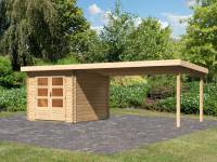 Karibu Woodfeeling Gartenhaus Bastrup 4 mit Anbaudach 4 Meter natur
