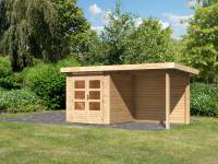 Karibu Woodfeeling Gartenhaus Kandern 1 natur mit Anbaudach 2,35 m inkl. Rückwand