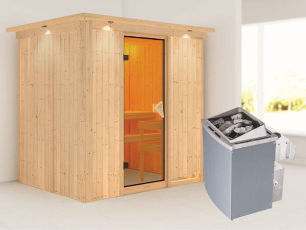 Bodin - Karibu Sauna inkl. 9-kW-Ofen - mit Dachkranz - Bodin - Karibu Sauna inkl. 9-kW-Ofen - mit Dachkranz -