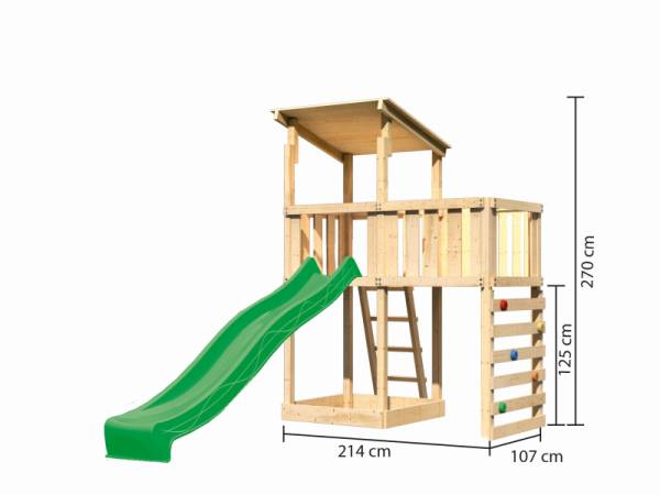 Akubi Spielturm Anna + Rutsche grün + Anbauplattform + Kletterwand