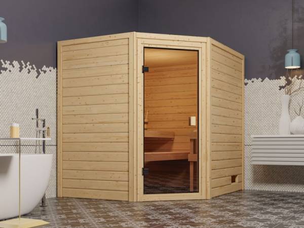 Karibu Aktionssauna Alva mit 4,5 kW Ofen integr. Strg. ohne Dachkranz Karibu Aktionssauna Alva mit 4,5 kW Ofen integr. Strg. ohne Dachkranz