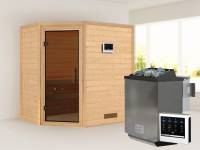 Karibu Sauna Svea inkl. 9 kW Bioofen ext. Steuerung mit moderner Tür -ohne Dachkranz-