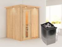 Karibu Sauna Norin inkl. 9-kW-Ofen mit integrierter Steuerung, mit Dachkranz, mit energiesparender Saunatür