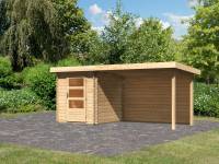 Karibu Gartenhaus Bastrup 1 mit Anbaudach 3,0 Meter inkl. Rückwand