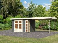 Karibu Woodfeeling Gartenhaus Kerko 4 in terragrau mit Anbaudach 2,80 m