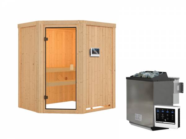 Karibu Woodfeeling Sauna Faurin- klassische Saunatür- 4,5 kW Bioofen ext. Strg