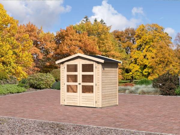 Karibu Aktions Gartenhaus Oldenburg 1 mit Fußboden und schwarzen Schindeln Karibu Aktions Gartenhaus Oldenburg 1 mit Fußboden und schwarzen Schindeln