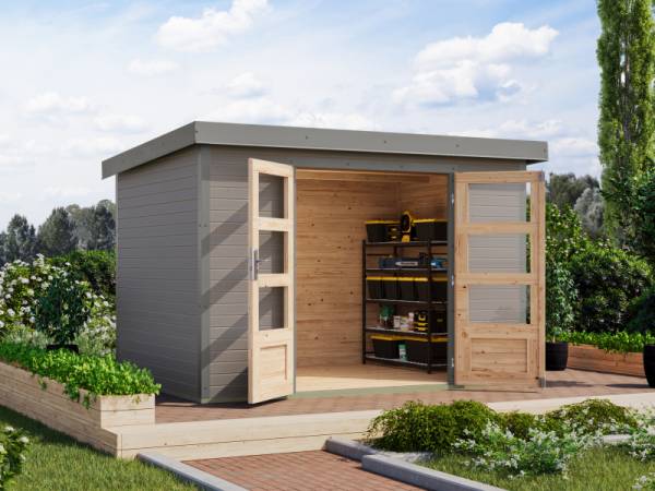 Karibu Hybrid Gartenhaus Jupiter 4 D wassergrau/graualuminium