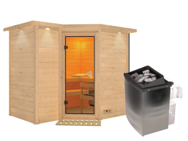 Sahib 2 - Karibu Sauna inkl. 9-kW-Ofen - mit Dachkranz -